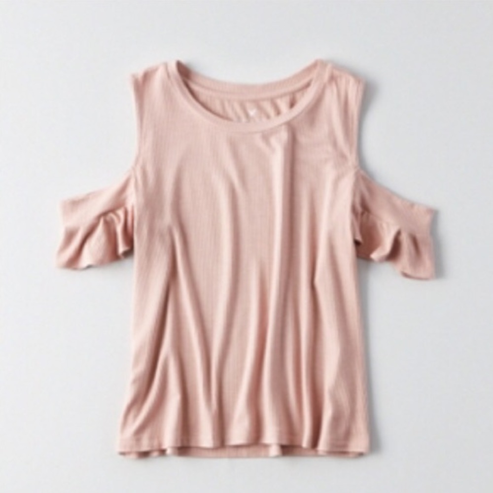 American Eagle Cold Shoulder Ribbed Pink Top